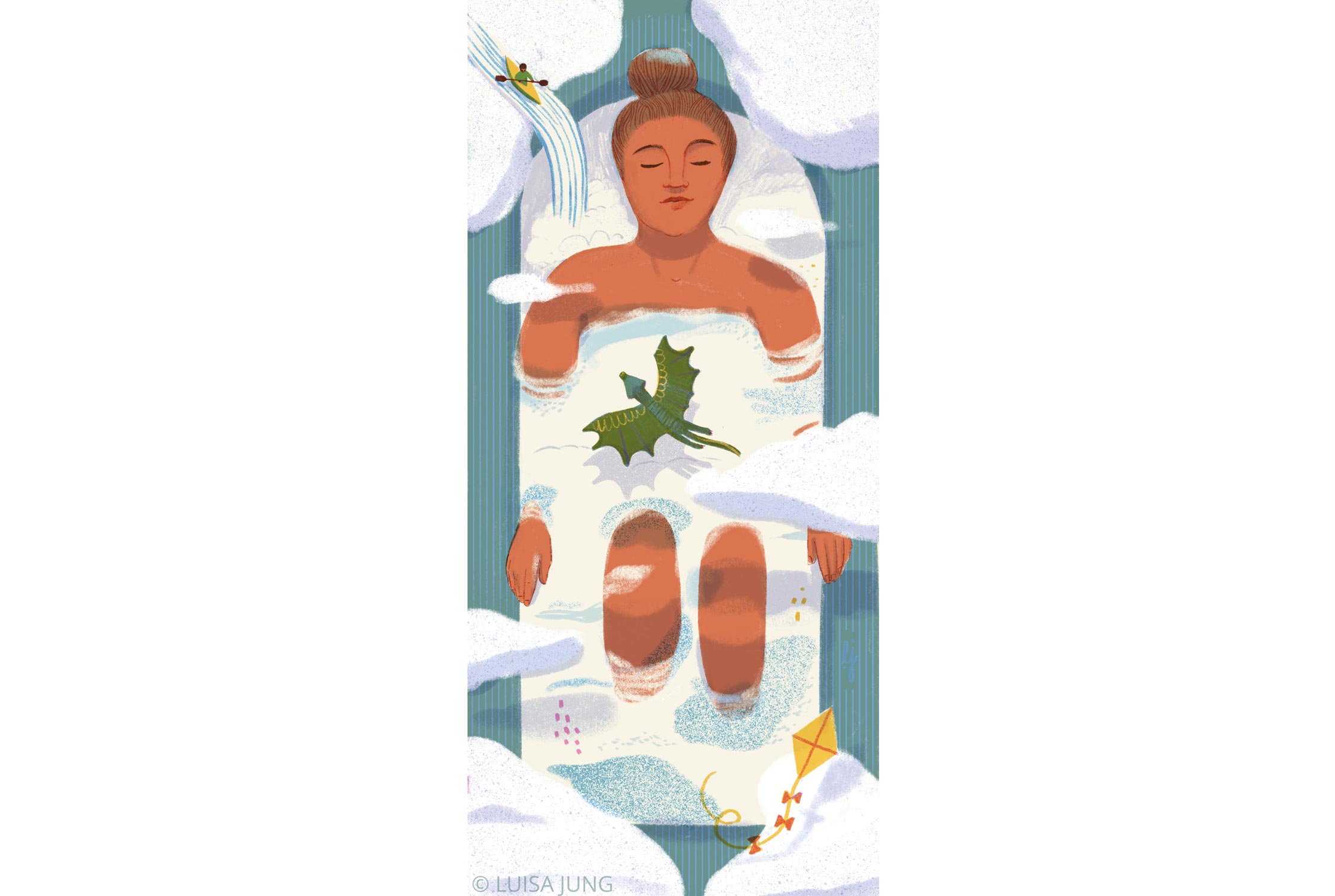 woman daydreaming while taking a bath